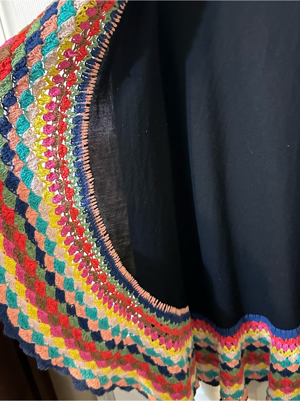 Black Open-Front Cardigan with Multicolor Crochet Trim - Picture 4 of 7